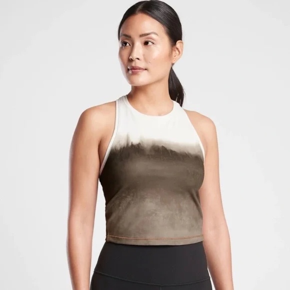 2/40 EUC Athleta Shanti Watercolor Stripe Crop Tank Top Mortar Mushroom